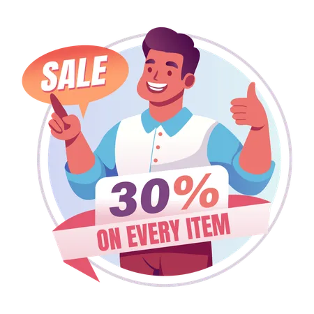 Man enjoys shopping discount  Illustration