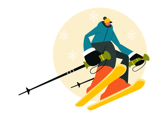 Man enjoys skiing in resort  Illustration