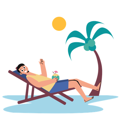 Man enjoys Sunbath Relax  Illustration