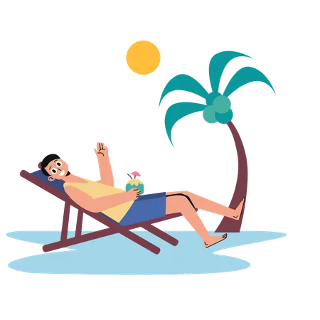 Man enjoys Sunbath Relax  Illustration