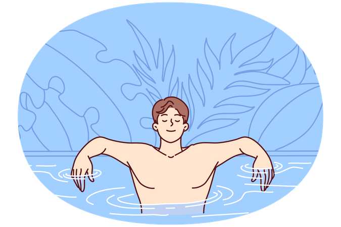 Man enjoys swimming in pool of resort  Illustration