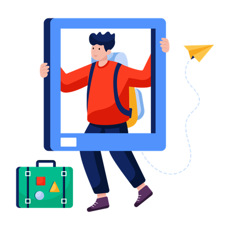 Man enjoys Travel social media post  Illustration