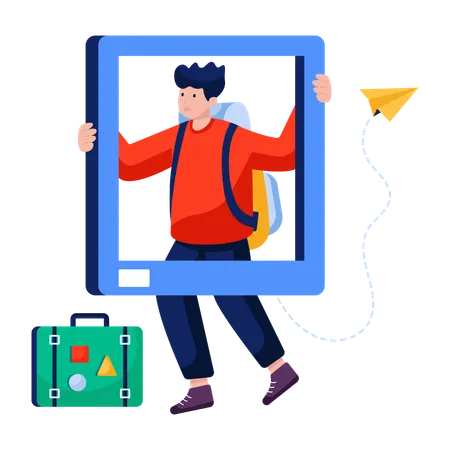 Man enjoys Travel social media post  Illustration