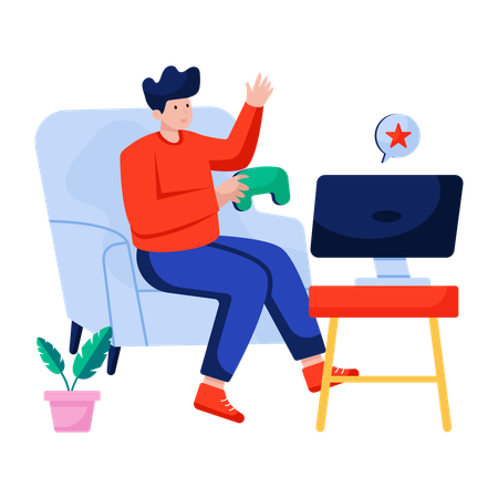 Man enjoys Video gaming  Illustration