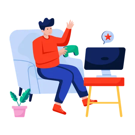 Man enjoys Video gaming  Illustration