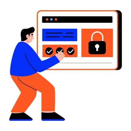 ビジネスマンがオンラインセキュリティを確保  イラスト
