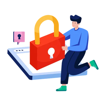 Man ensures Webpage security  Illustration
