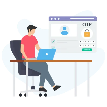 Man Enter OTP Password  Illustration