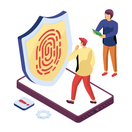 Man entering fingerprint for mobile unlock  Illustration