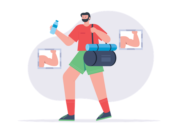 Man entering gym with duffel bag  Illustration