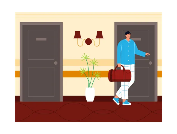 Man entering hotel room  Illustration