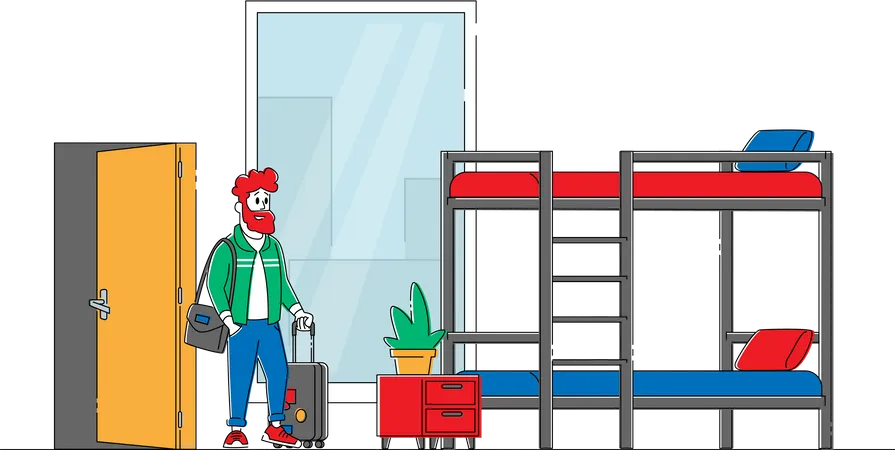 Man entering hotel room  Illustration