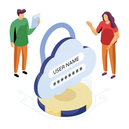 Man entering login credentials for secure cloud login  Illustration