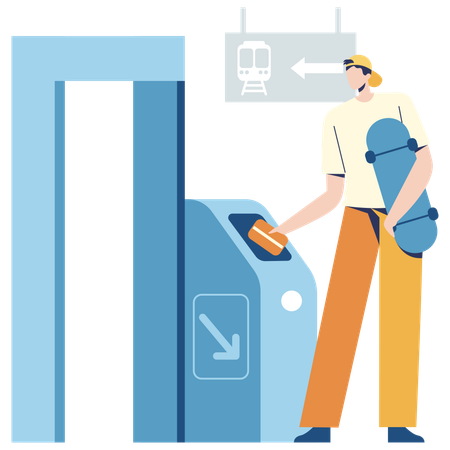 Man entering train gate  Illustration