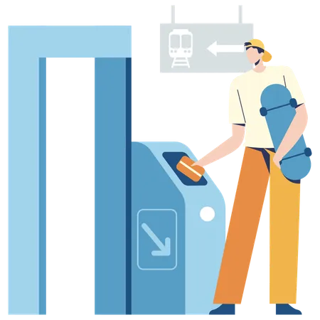 Man entering train gate  Illustration