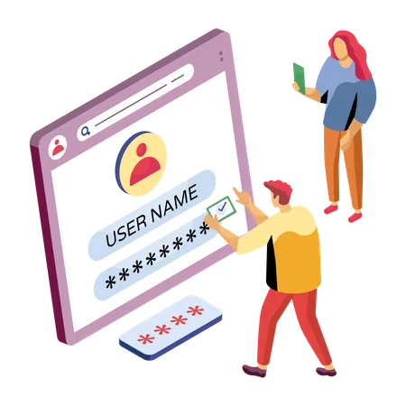 Man entering username password for secure login  Illustration