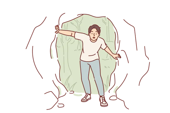 Man enters in the cave  Illustration