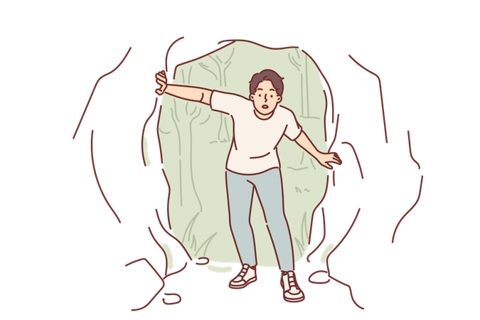 Man enters in the cave  Illustration