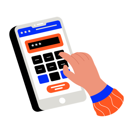 カードのPINを入力する男性  イラスト