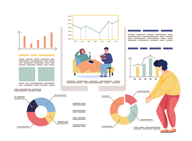 Man examines covid19 data report  Illustration