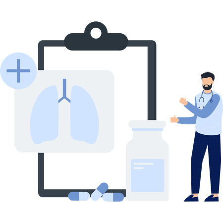 Man examining lungs xray  Illustration