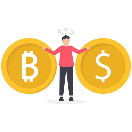 Dollar Coins And Cryptocurrency Coins Concept Of Price Exchange Comparison Fiat And Digital Convert Bitcoin To Dollar Investment And Finance Illustration