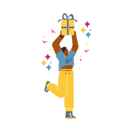 Man excited to get holiday gift or reward  Illustration