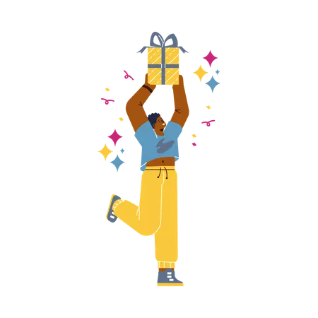 Man excited to get holiday gift or reward  Illustration