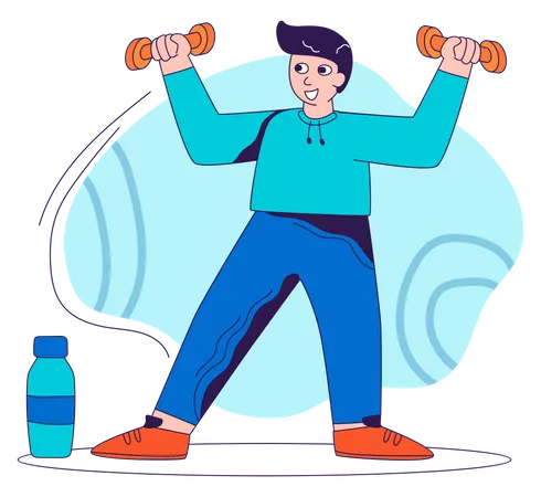 Man Exercise with Dumbbell and Water Bottle  Illustration