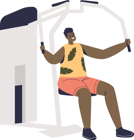 Man exercising at gym training arm muscles  Illustration