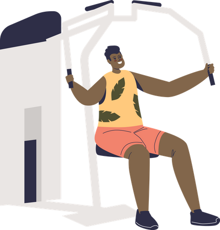 Man exercising at gym training arm muscles  Illustration