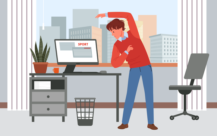 Man exercising in office  イラスト