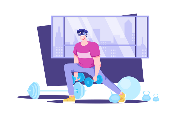 Man exercising in the metaverse Illustration