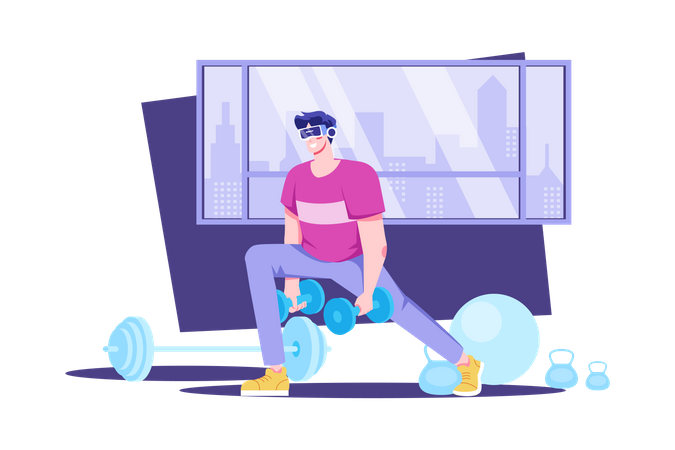 Man exercising in the metaverse  Illustration