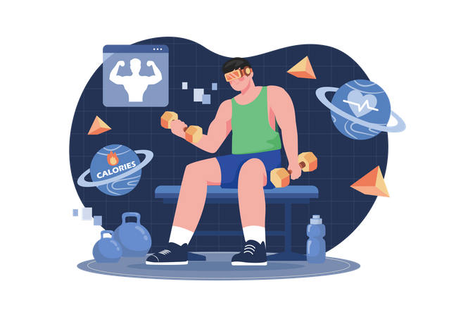 Man exercising in the metaverse  Illustration