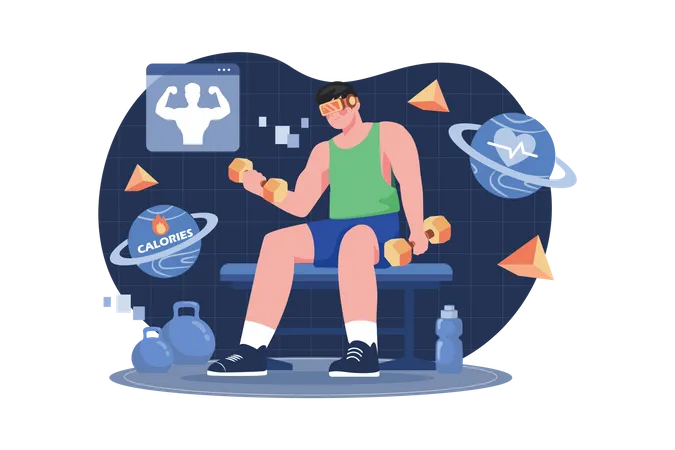 Man exercising in the metaverse  Illustration