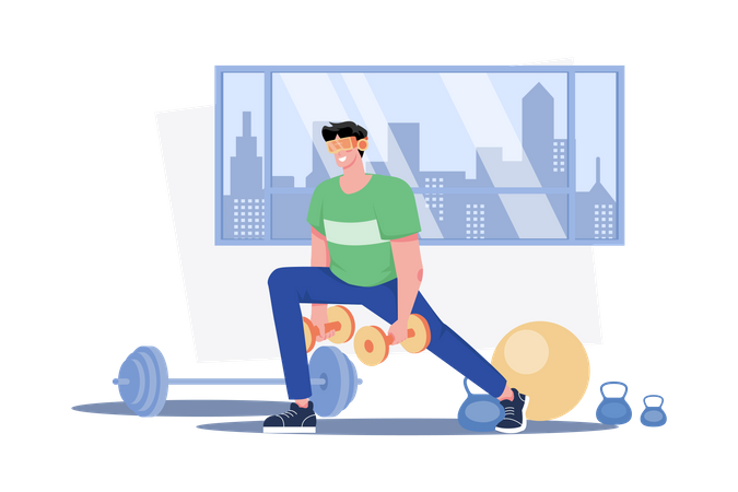 Man exercising in the metaverse  Illustration