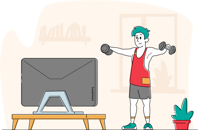 Man exercising while watching tv show  Illustration