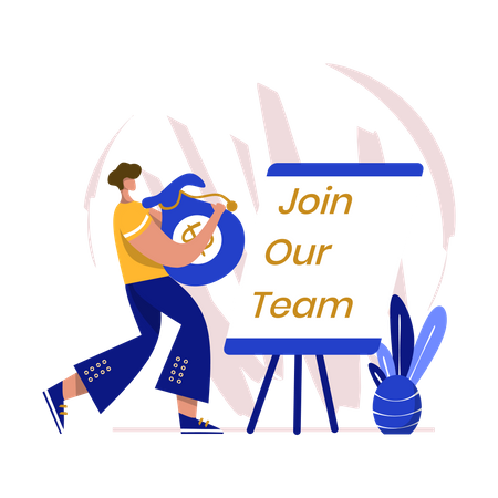 Man expecting more money watching join our team advertisement  Illustration