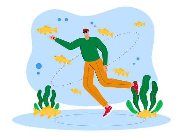 Man experience sea using metaverse tech Illustration