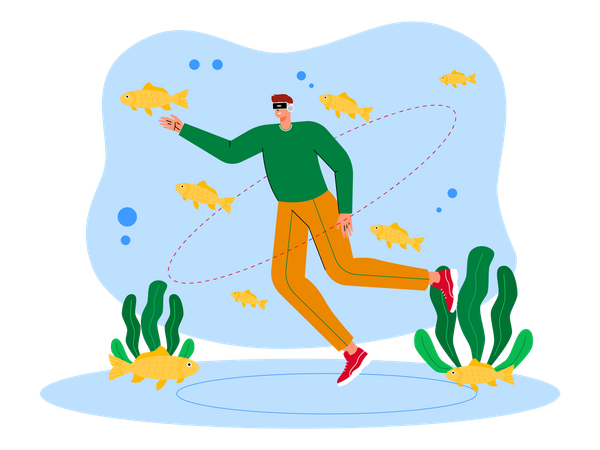 Man experience sea using metaverse tech  Illustration