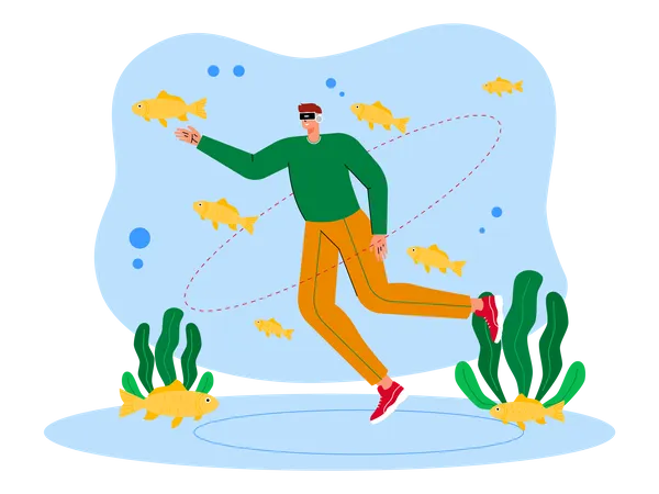 Man experience sea using metaverse tech  Illustration