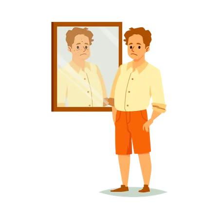 Man Is Not Happy With His Reflection In The Mirror Person Experiences A Problem Of Self Acceptance Illustration