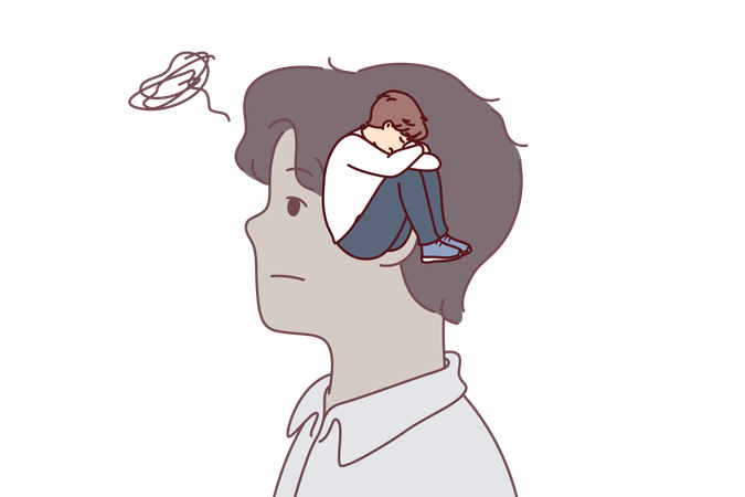 Man experiences stress in his mind  イラスト