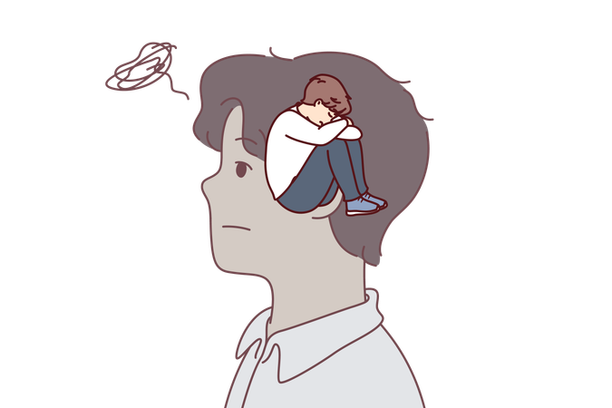 Man experiences stress in his mind  Illustration