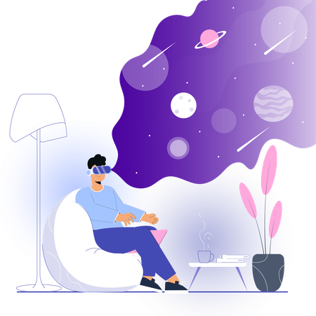 Man experiences VR space using VR tools  Illustration