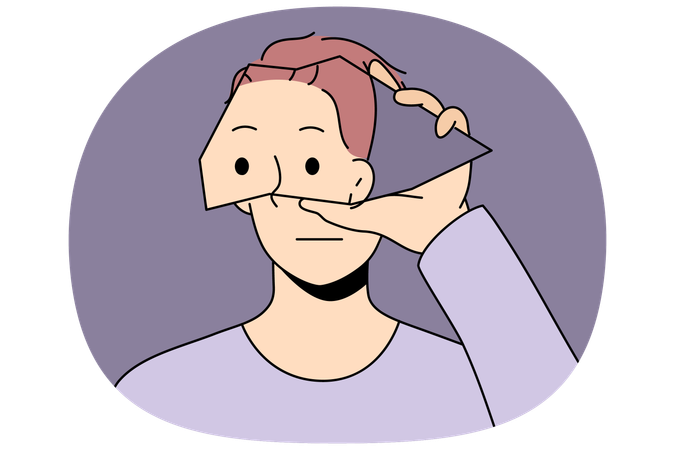 Man experiencing mental disorder holding piece of mirror near face suffering from mental illness  Illustration