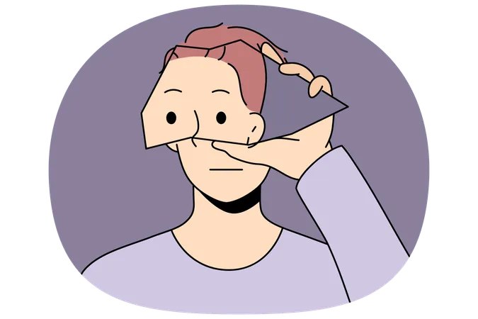 Man experiencing mental disorder holding piece of mirror near face suffering from mental illness  Illustration