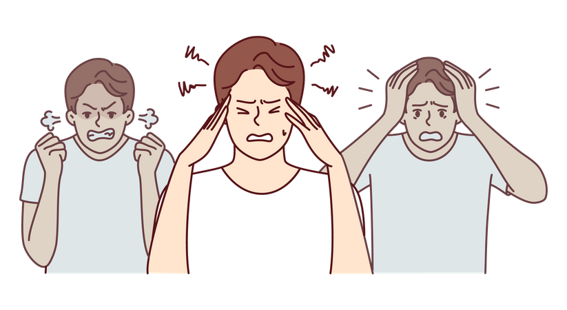 Man experiencing mental suffering and imbalance associated with age-related hormonal changes  Illustration