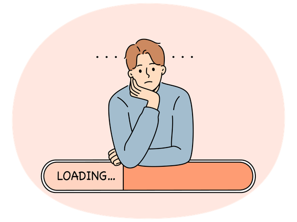 Man experiencing problems due to poor internet networks and relies on loading line  Illustration